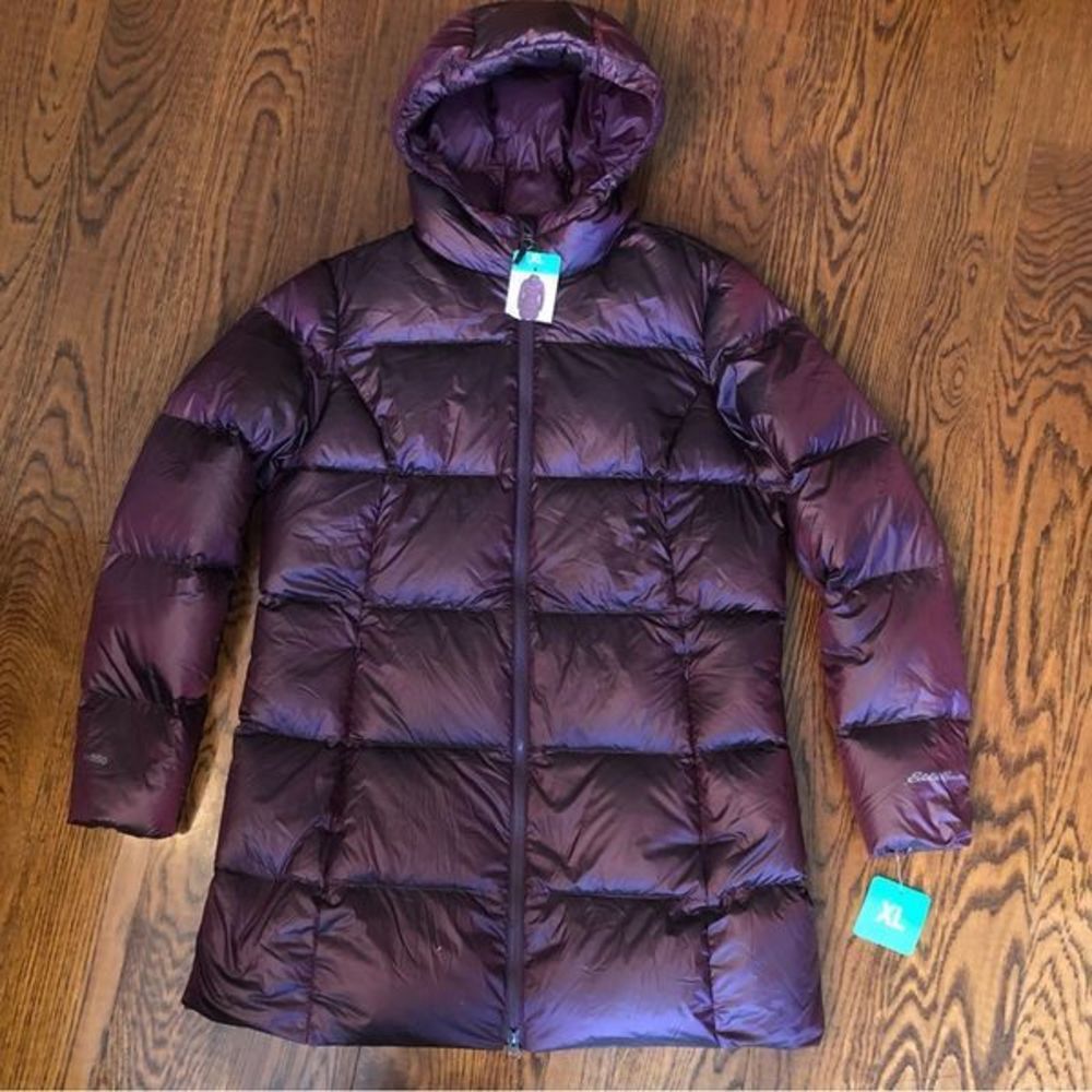 EDDIE BAUER LUNA PEAK Burgundy Quilted Down Hooded Parka Size XL NWT LAST ONE!!